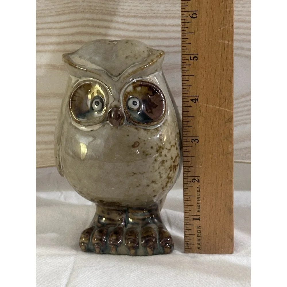 Vintage Speckled‎ Glazed Art Pottery Barn Owl Figurine 5